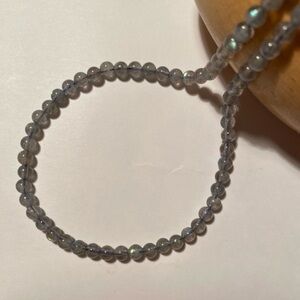 Natural 4mm 7A Grey Moonstone Beaded Necklace 925 Sterling Silver